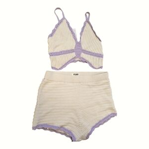 Victoria's Secret Pink Crochet Butterfly Top and Shorts Set lavender cream NEW